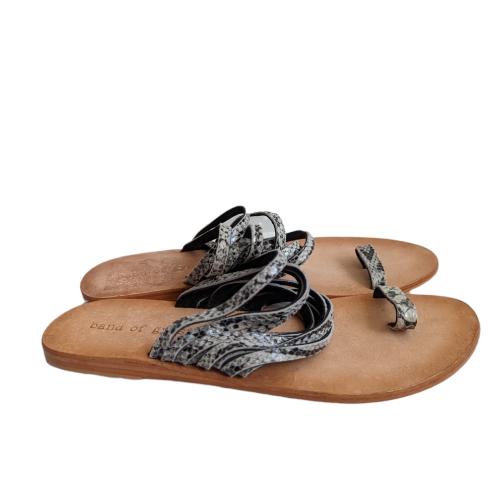 Band of Gypsies Womens Sandals 9 BOG Leather Snakeskin Print Gray Shoes Snake